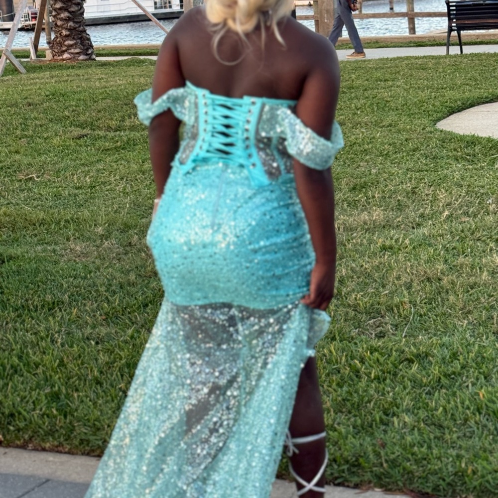 Sparkling Off-Shoulder Gown in Aqua